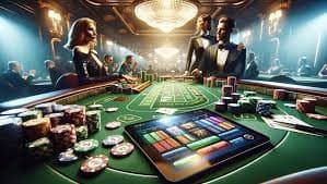 Antarmuka blackjack Hacksaw Gaming dengan kartu dealer dan opsi taruhan